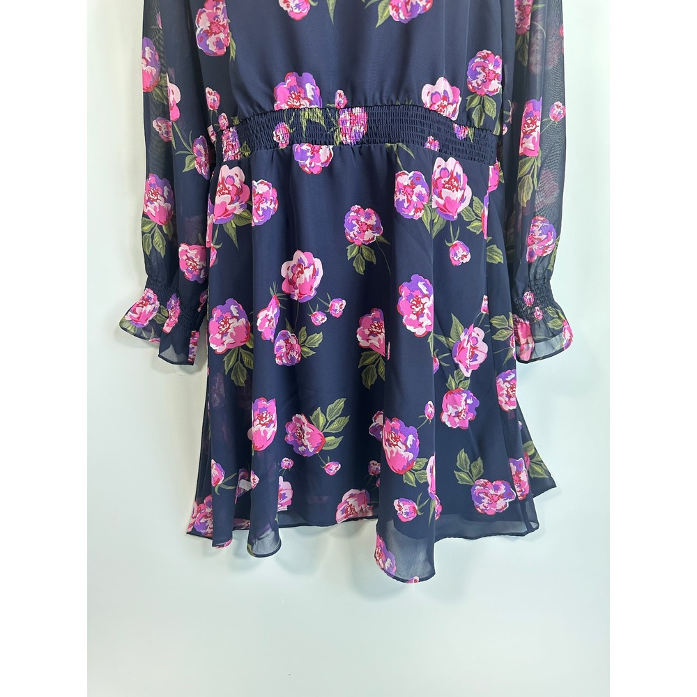 Maison Jules Navy Floral Dress Flowy Smocked Romantic Boho Chic Travel Large NWT - Picture 6 of 16